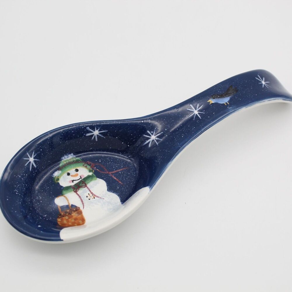 Crazy Mountain Snowman Spoon Rest Snowflake Blue Bird Basket Winter Decor